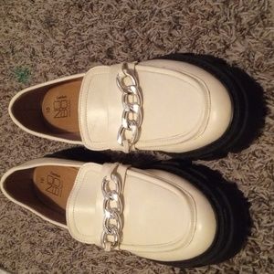 White chained loafers